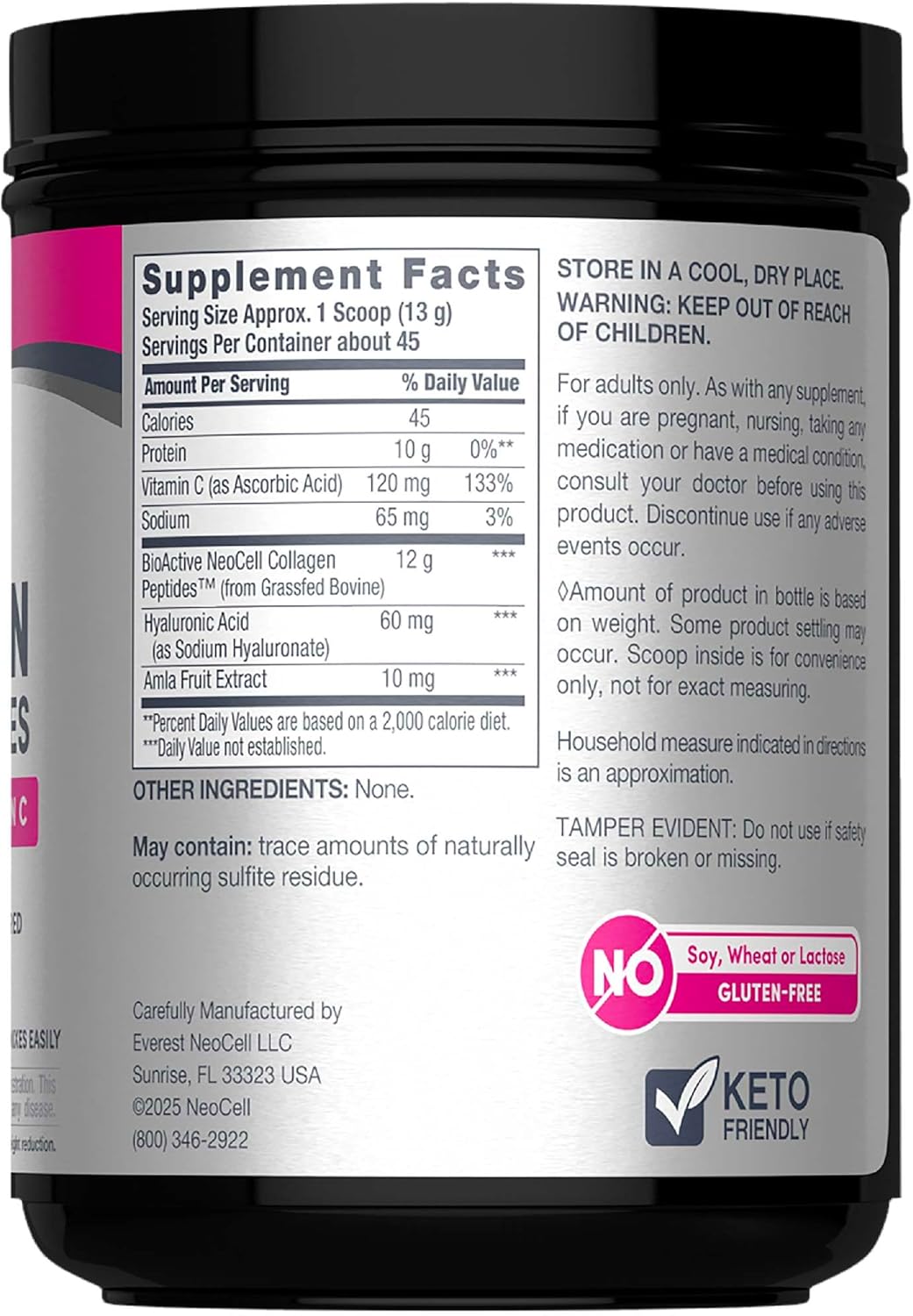 NeoCell Súper Colágeno en Polvo, Colágeno Plus incluye Vitamina C y Ácido Hialurónico, Promueve el Cabello Saludable, la Piel Hermosa y el Soporte de las Uñas, Colágeno Tipo 1 y 3, 12g de Colágeno por