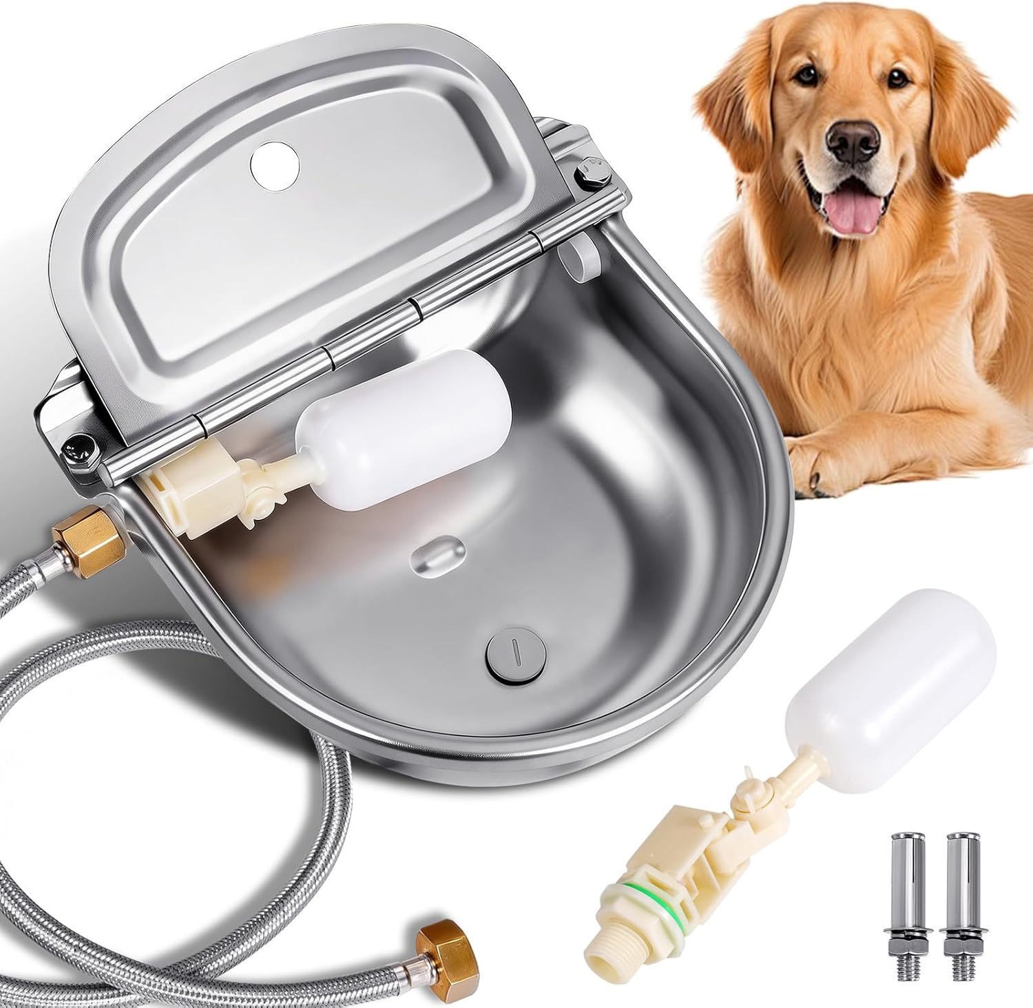 Dispensador automático de agua de metal para perros, bebedero de acero inoxidable resistente para exteriores, alimentador de agua para animales autolenado para perros y gatos con flotador y