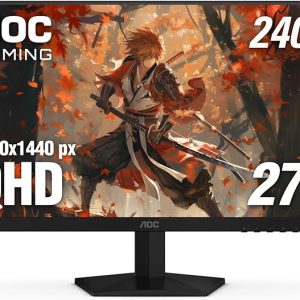 AOC 27 Inch QHD Gaming Monitor 240Hz 0.3ms, Overclock 260Hz, IPS, 2560x1440, G-Sync Compatible, HDR Ready, DisplayPort 1.4 HDMI 2.0, VESA Mount, 3-Year Zero-Bright-Dot, Q27G41ZE