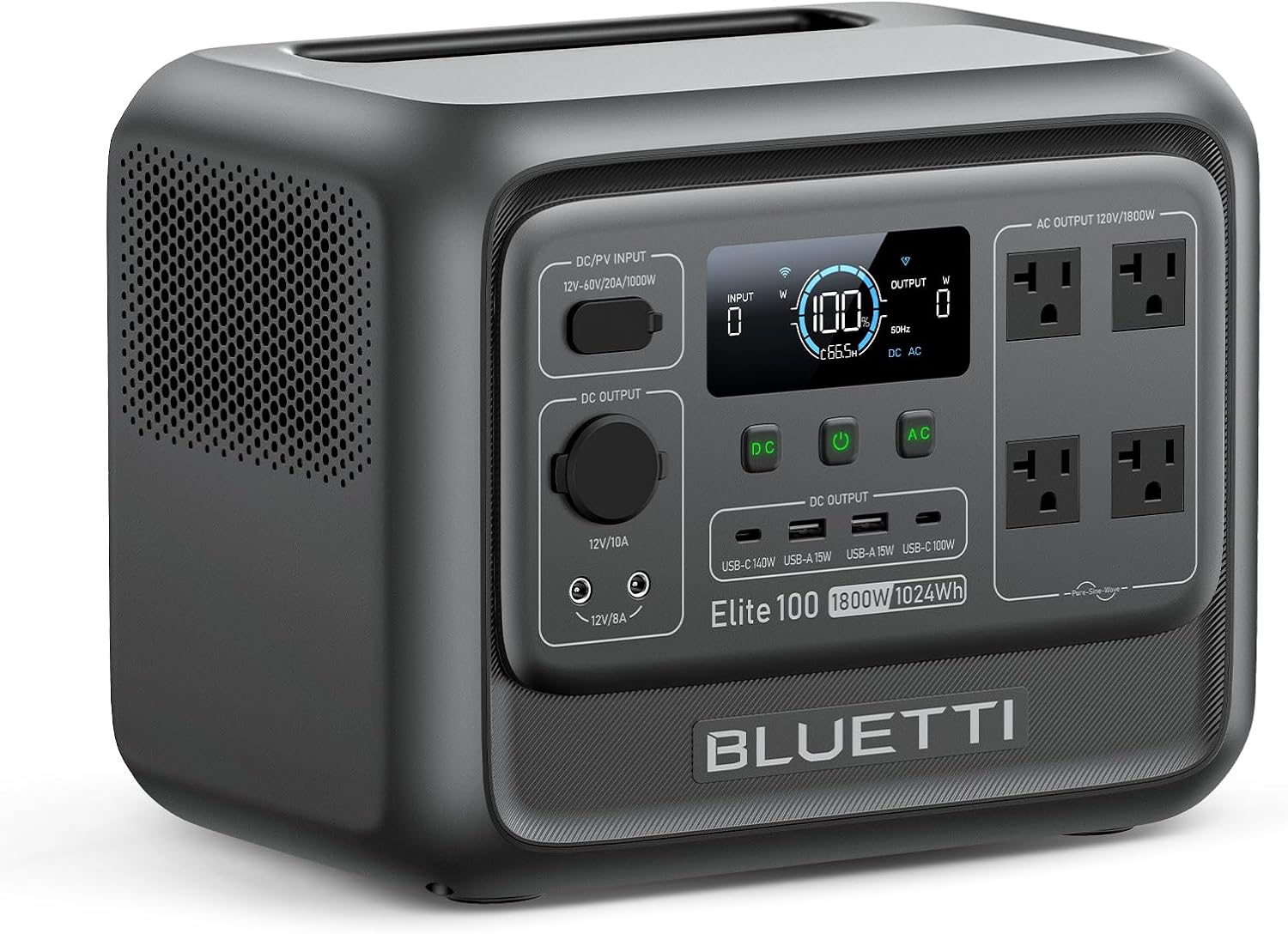 BLUETTI Elite 100 V2 Estación de Energía Portátil (2025 Nueva), Batería de Respaldo LiFePO4 de 1024Wh con 4 Tomas de CA de 1800W (3600W Pico), 35% Más Pequeña, Generador Solar para Camping
