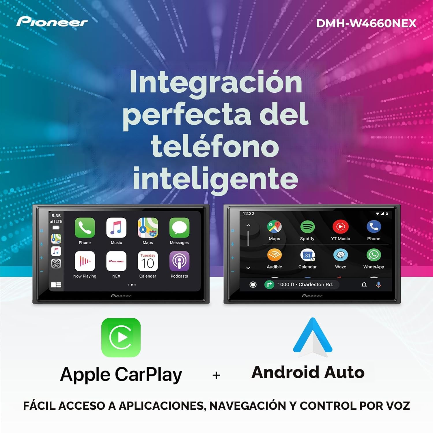 Pioneer DMH-W4660NEX - Pantalla táctil capacitiva de 6.8 pulgadas, doble DIN, inalámbrico y con cable, Apple CarPlay y Android Auto, Amazon Alexa integrado, Bluetooth, radio HD, cámara de respaldo