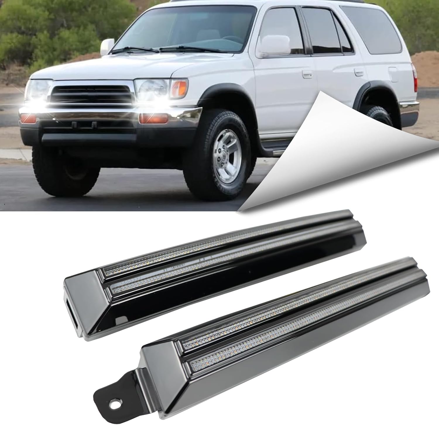 LED Daytime Running Light Compatible with Toyota 4Runner 1996-2002 - White DRL, Amber Turn Signal, Front Side Marker Headlight