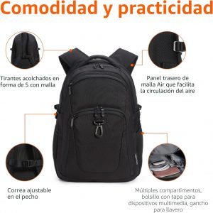 Amazon Basics Mochila de viaje para portátil de 15,6 pulgadas, color negro | para portátil de 15,6 pulgadas