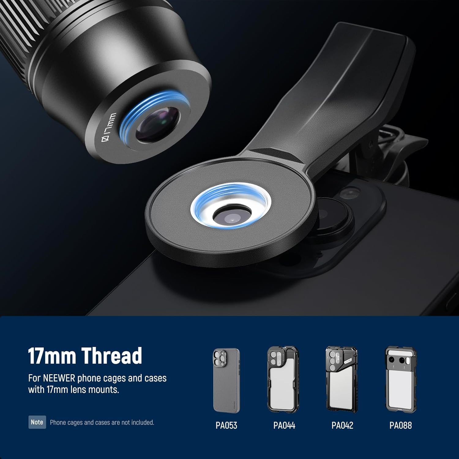NEEWER 7X Telephoto Lens with Phone Lens Clip Compatible with iPhone Samsung, 15 Elements 12 Groups 7X Magnification Phone Lens for 17mm Thread Phone Cage/Phone Case/Backplate, LS-36 PRO