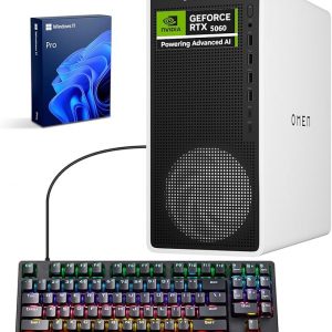 HP OMEN 16L TG03 Pro Business Gaming Desktop, Intel Ultra 7 265F (Beats i7-14700F), NVIDIA RTX 5060, 32GB DDR5 RAM, 1TB SSD, estación de trabajo para creación, paquete con teclado Thunderobot KG3089R