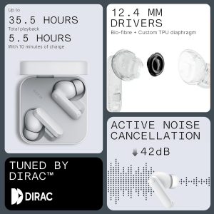 CMF Buds 2a Wireless Earbuds Active Noise Cancelling 42dB Hybrid ANC Bluetooth Headphones, 12.4mm Dynamic Driver for Big Bass, 4 Mic Clear Call, Sport Ear Buds for iPhone, Android, Light Grey