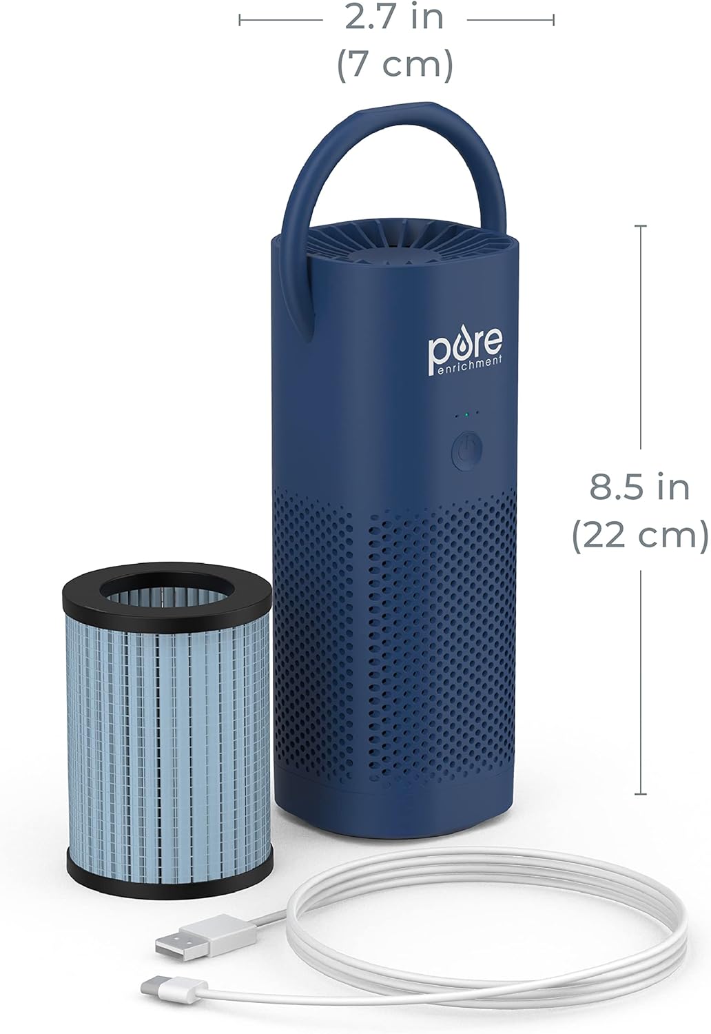 Pure Enrichment® PureZone™ - Minipurificador de aire portátil, filtro True HEPA inalámbrico que limpia el aire y elimina el 99.97 % del polvo, olores y alérgenos cercanos, para autos u oficina (azul)