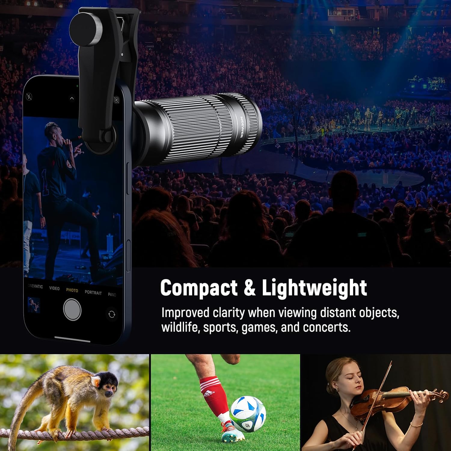 NEEWER 7X Telephoto Lens with Phone Lens Clip Compatible with iPhone Samsung, 15 Elements 12 Groups 7X Magnification Phone Lens for 17mm Thread Phone Cage/Phone Case/Backplate, LS-36 PRO