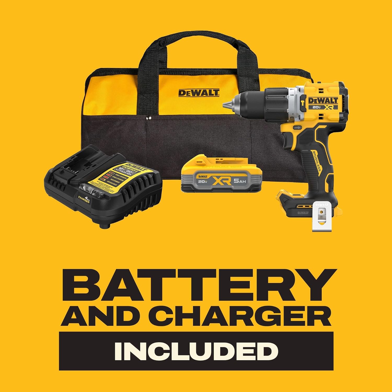 DEWALT Taladro inalámbrico de 20 V MAX y destornillador de impacto, taladro eléctrico sin escobillas, kit combinado de herramientas eléctricas de 2 herramientas, incluye 2 baterías, cargador y bolsa