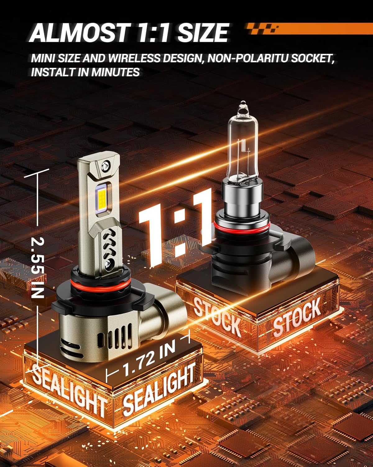 SEALIGHT 9005 HB3 Bulbs, 45,000LM Super Bright, 6500K Cool White L2S 9005 Driving Lights with 25000RPM Cooling Fan, Plug-N-Play Fog Light, Pack of 2