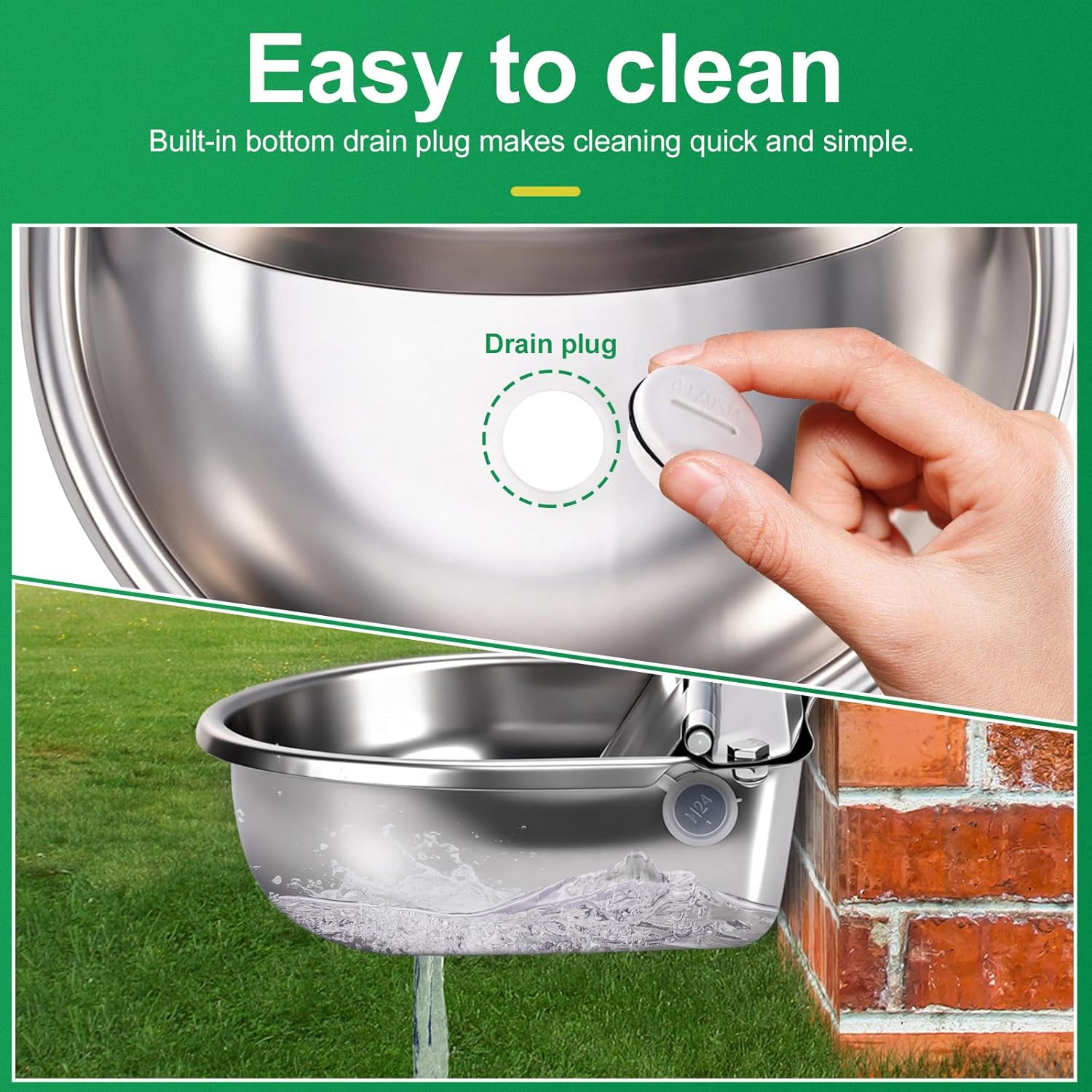 Dispensador automático de agua de metal para perros, bebedero de acero inoxidable resistente para exteriores, alimentador de agua para animales autolenado para perros y gatos con flotador y