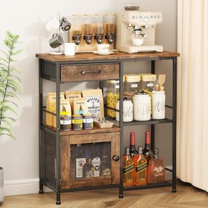 SWTYMIKI Gabinete de barra de café para el hogar, estación de soporte de café de granja, gabinete multiusos con cajones, mesa de bar de cocina para sala de estar, esquina, espacio pequeño, espresso
