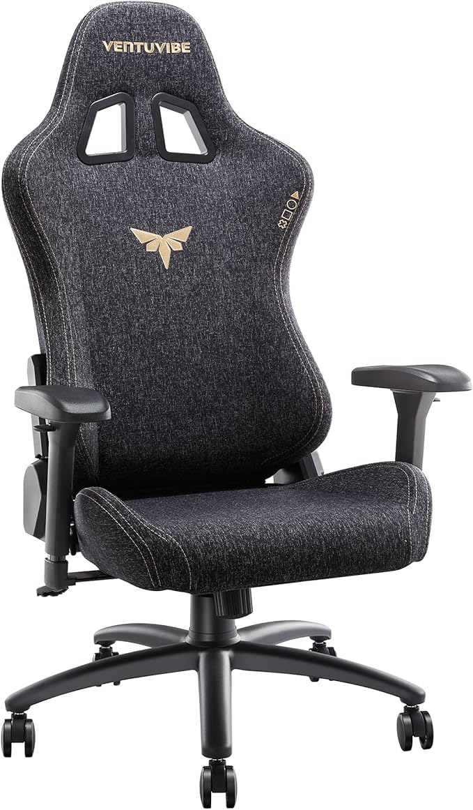 Gaming Chair 4D Adjustable Armrests - 170° Reclining & 320lb Capacity, High Back Ergonomic Computer Chair with Lumbar Support, Fabric Office Chair for Adults (Black)
