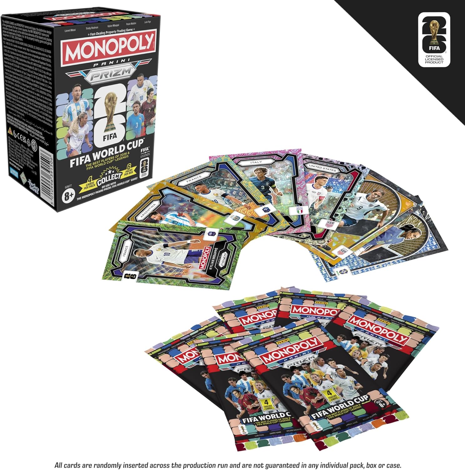 Monopoly Panini Prizm: Caja de refuerzo de cartas coleccionables de la Copa Mundial de la FIFA | Estrellas actuales y leyendas de la Copa Mundial de la FIFA | Regalos para los fanáticos del fútbol