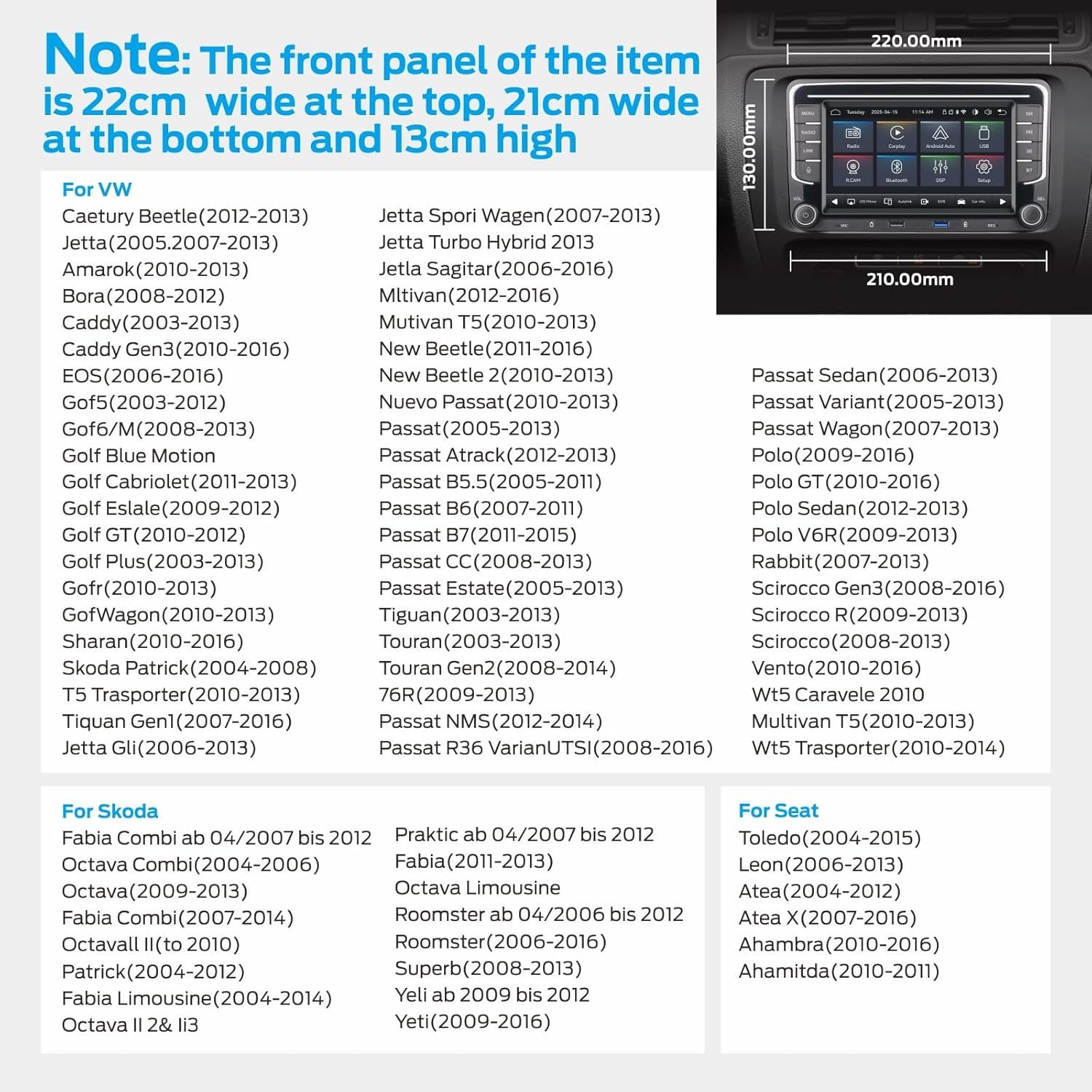 Fast Boot Linux Car Stereo | Compatible for VW Golf 5 6 Passat Jetta Caddy EOS T5 Touran CC Polo with Wireless Carplay Android Auto Bluetooth FM AM RDS Radio | 100W DSP |
