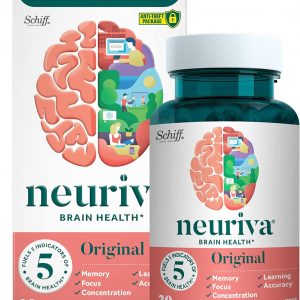 NEURIVA Suplemento cerebral original para memoria, enfoque y concentración, aprendizaje y precisión con nootrópicos clínicamente probados, fosfatidilserina y neurofactor, sin cafeína, cápsulas de 30 unidades