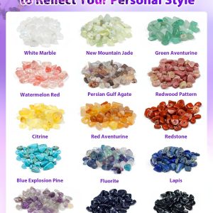 FIVEIZERO 600pcs Natural Chip Stone Beads 5-8mm - 15 Color Crystal Chip Beads for Jewelry Making, Valentine's Day Bracelet,DIY Irregular Gemstone Beads with Drilled Holes