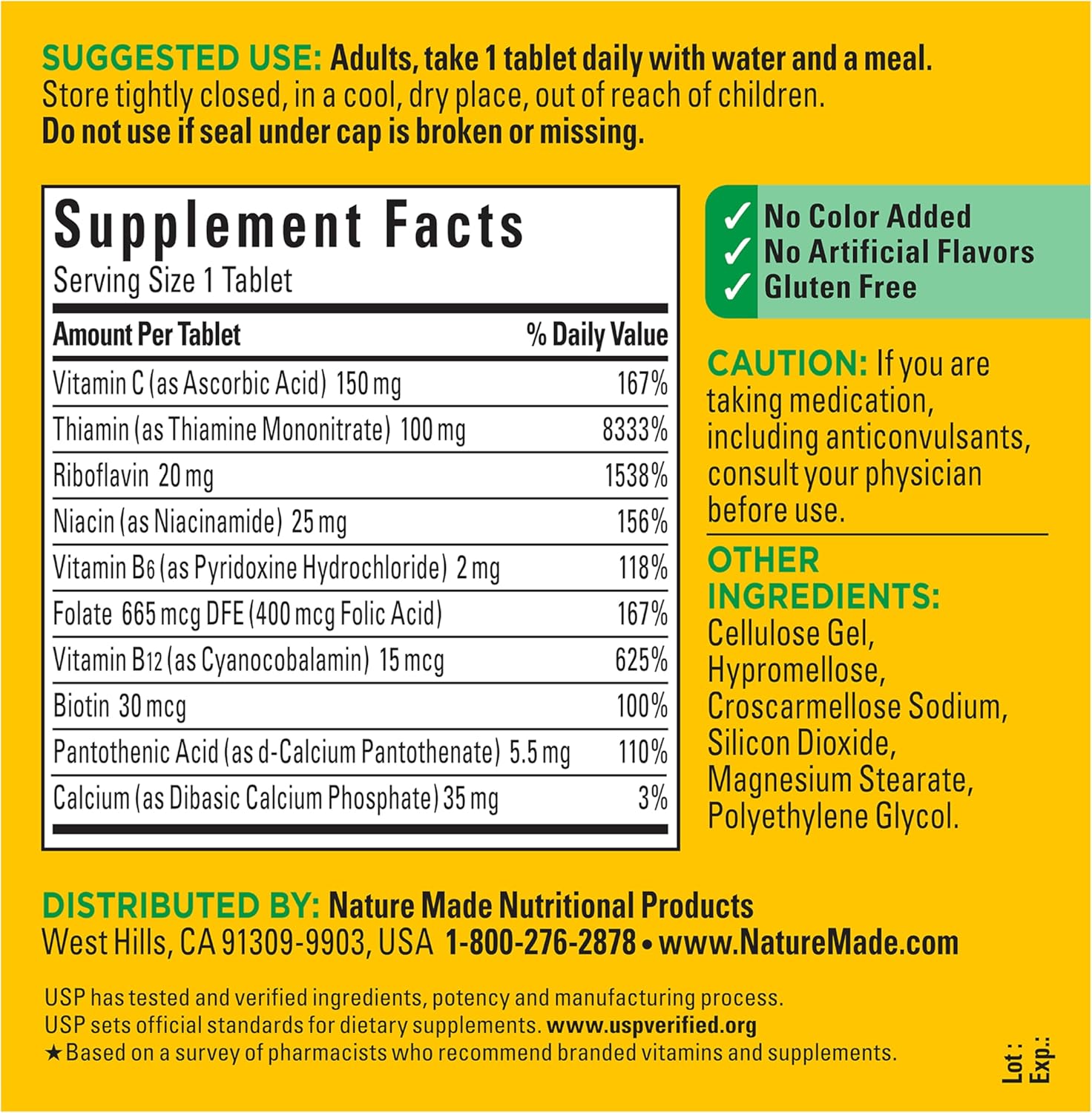 Nature Made Complejo Super B con vitamina C y ácido fólico, vitaminas del complejo B para mujeres y hombres, suplemento dietético para apoyo inmunológico, 360 tabletas, suministro para 360 días