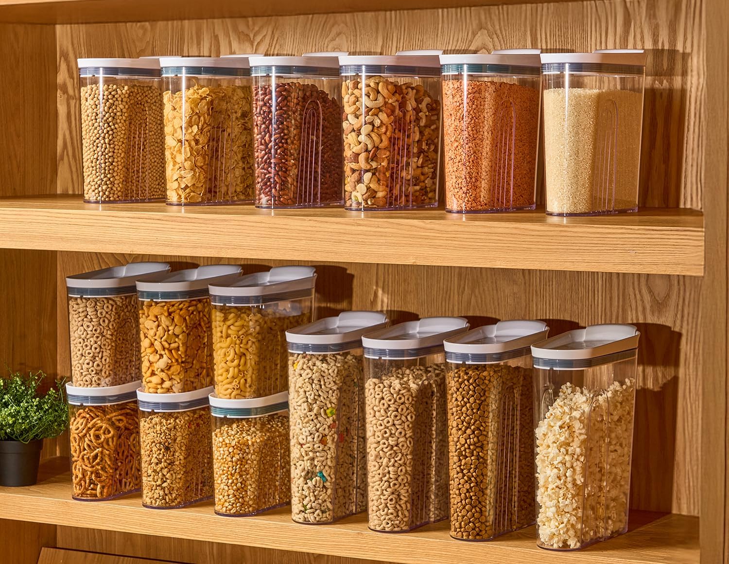 Felli Contenedor de cereales hermético para almacenamiento hermético de 32 onzas, caja de desayuno de tamaño familiar con tapa abatible, dispensador de alimentos secos acrílicos apilables, granos de