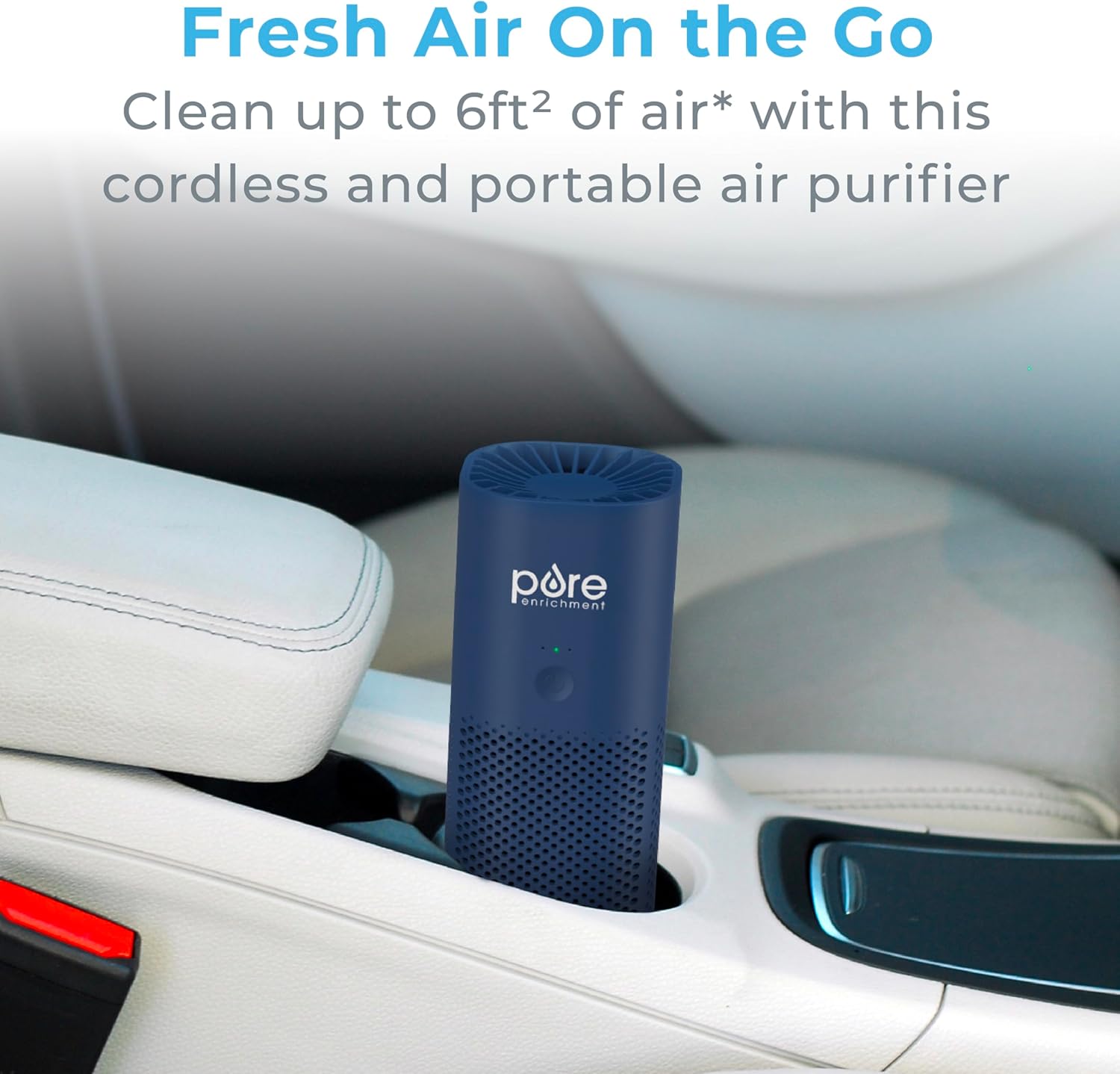 Pure Enrichment® PureZone™ - Minipurificador de aire portátil, filtro True HEPA inalámbrico que limpia el aire y elimina el 99.97 % del polvo, olores y alérgenos cercanos, para autos u oficina (azul)