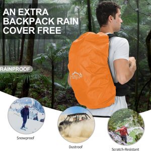 IX INOXTO Hiking Backpack, Waterproof Hiking Daypack with Rain Cover, Lightweight Travel Camping Backpack for Men Women (Black Without 3L)