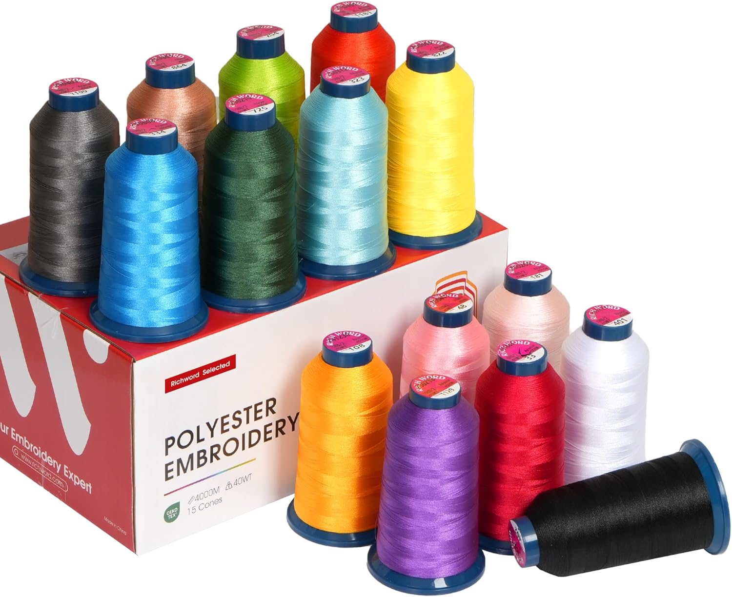 Poolin EOM 15-Needle Embroidery Machine | Starter Bundle – Includes 15 Threads, 144pcs Pre-Wound Bobbins, 12x25'' Cut Away Stabilizer