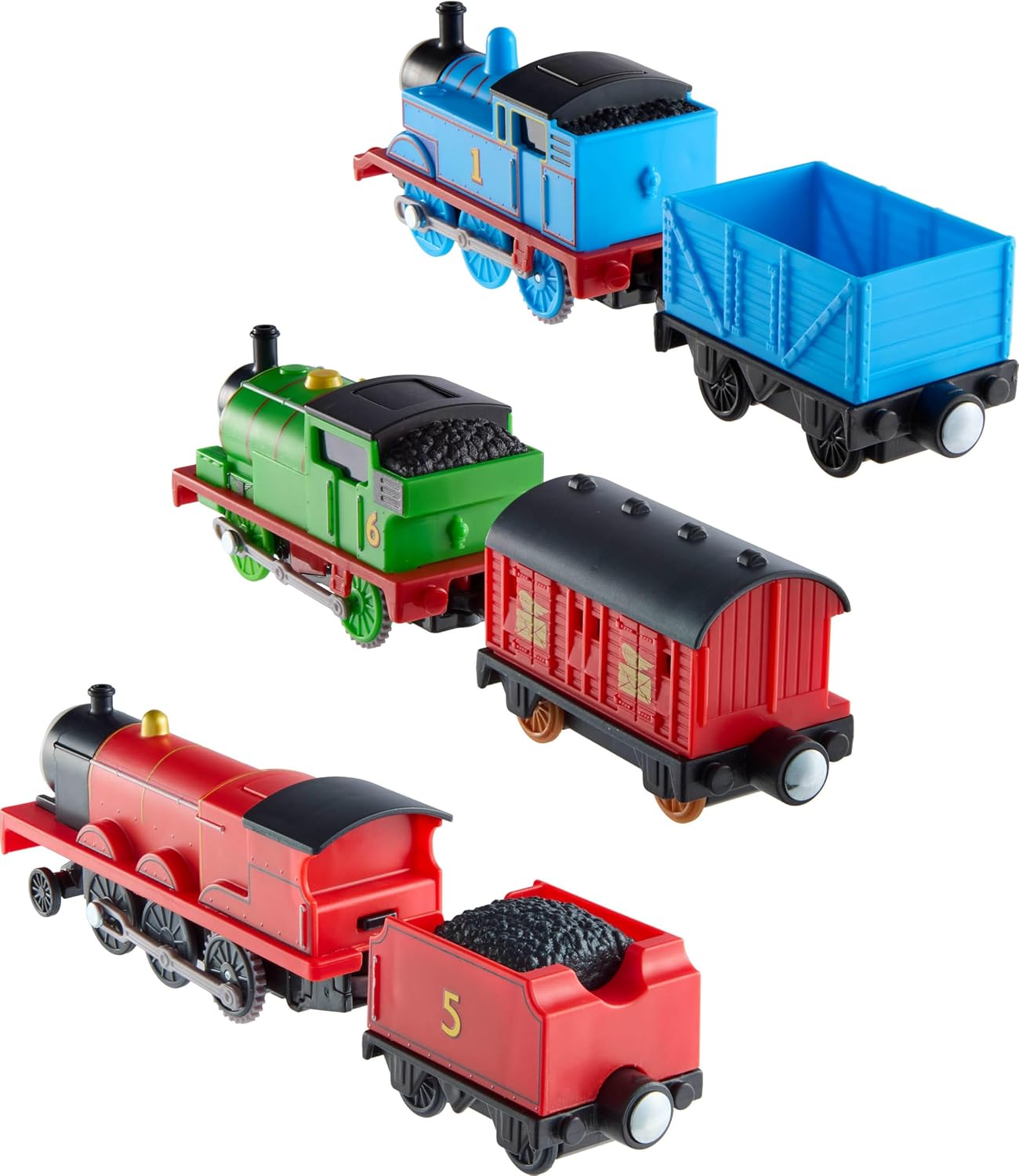 Thomas & Friends Toy Trains by Fisher-Price, Motorized Engine Multipack, Battery-Powered Thomas, Percy & James with Their Cargo Tenders (Amazon Exclusive)