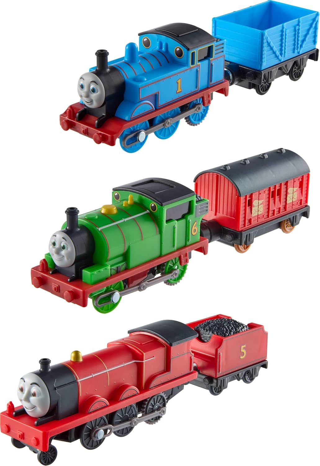 Thomas & Friends Toy Trains by Fisher-Price, Motorized Engine Multipack, Battery-Powered Thomas, Percy & James with Their Cargo Tenders (Amazon Exclusive)