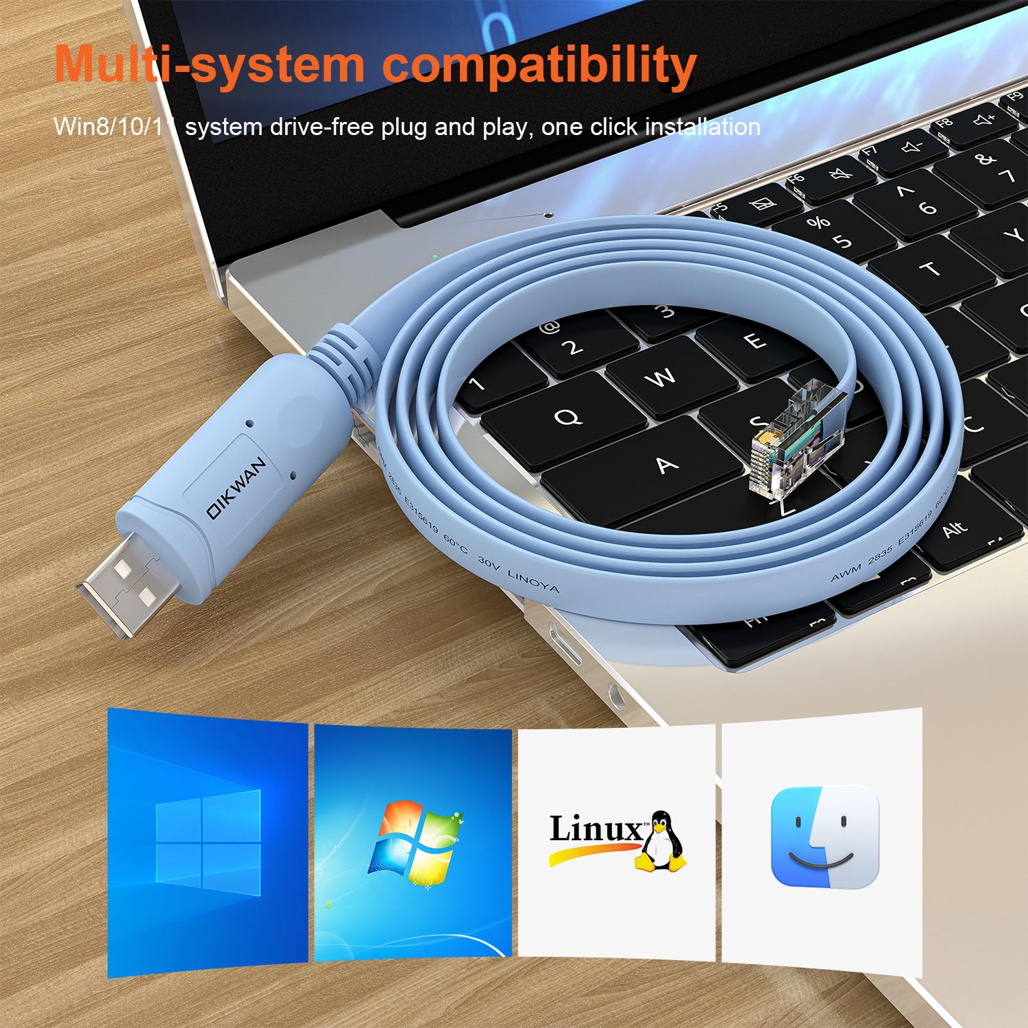 Cable de consola USB, cable de consola USB a RJ45 para routers/AP de Cisco, router/switch para Windows, Mac, Linux (1.8m, azul)