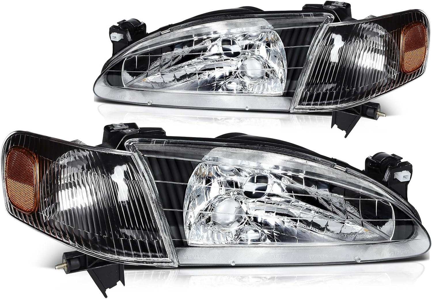 Conjunto de faro delantero para Corolla 1998-2000 lente transparente carcasa negra reflector ámbar conductor y lado del pasajero