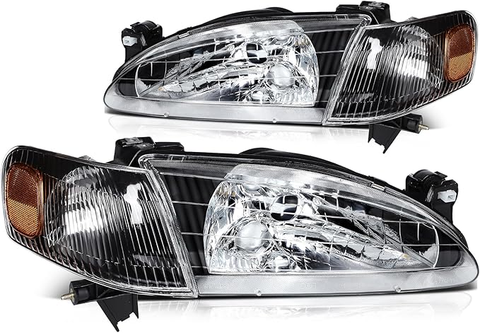 Conjunto de faro delantero para Corolla 1998-2000 lente transparente carcasa negra reflector ámbar conductor y lado del pasajero