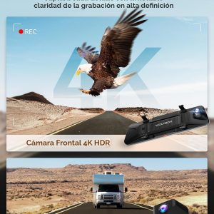 WOLFBOX G900 PRO Cámara de espejo retrovisor con tablero con 8MP STARVIS IMX678, cámara de espejo retrovisor de 12 pulgadas con frontal 4K y trasera 2.5K, tarjeta de 128GB incluida, control por voz