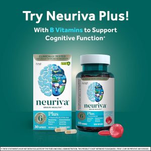 NEURIVA Suplemento cerebral original para memoria, enfoque y concentración, aprendizaje y precisión con nootrópicos clínicamente probados, fosfatidilserina y neurofactor, sin cafeína, cápsulas de 30 unidades