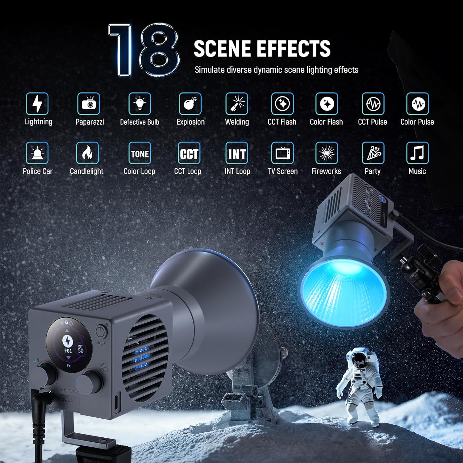 NEEWER 60W Portable RGB LED Video Light Handheld Fill Light, APP/2.4G/Panel Control 18 Scenes 8700Lux/1m 2700-6500K CRI97+ Dimmable COB Continuous Output Lighting for Video Recording Streaming, HS60C
