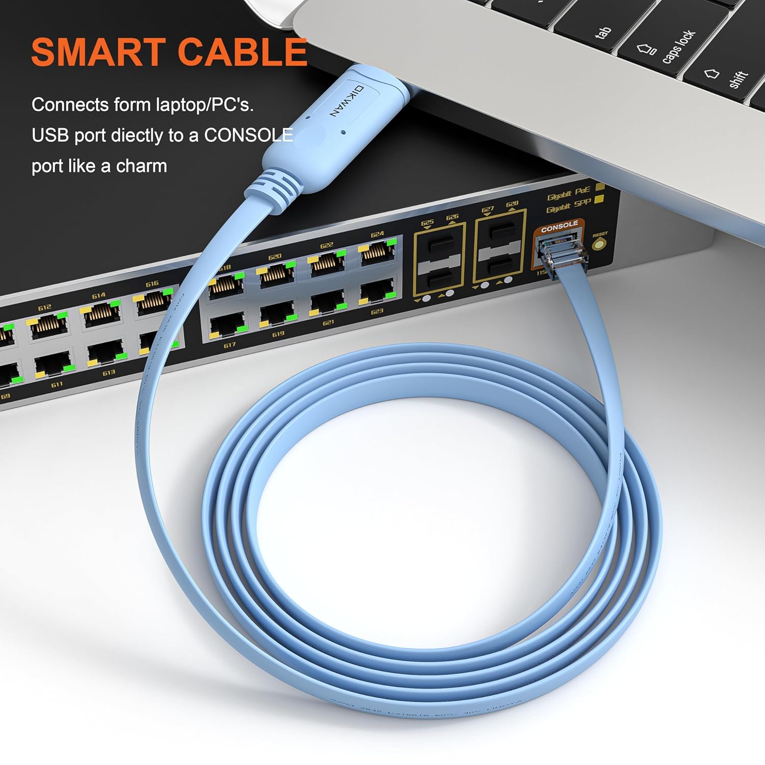 Cable de consola USB, cable de consola USB a RJ45 para routers/AP de Cisco, router/switch para Windows, Mac, Linux (1.8m, azul)