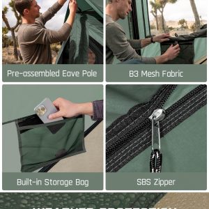 FanttikOutdoor Alpha C4 Ultra Camping Tent 4 Person Pop Up Instant Cabin Setup in 60 Seconds Portable Hub Tent with Rainfly & Windproof for Outdoor Camping & Overlanding