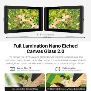HUION Kamvas Pro 16 V2 Drawing Tablet with Screen 16K Levels PenTech 4.0 Battery-Free Pen, 15.6" Full-Laminated, Smart Touch Bar & 6 Keys Art Tablet Work with Windows, Mac and Linux