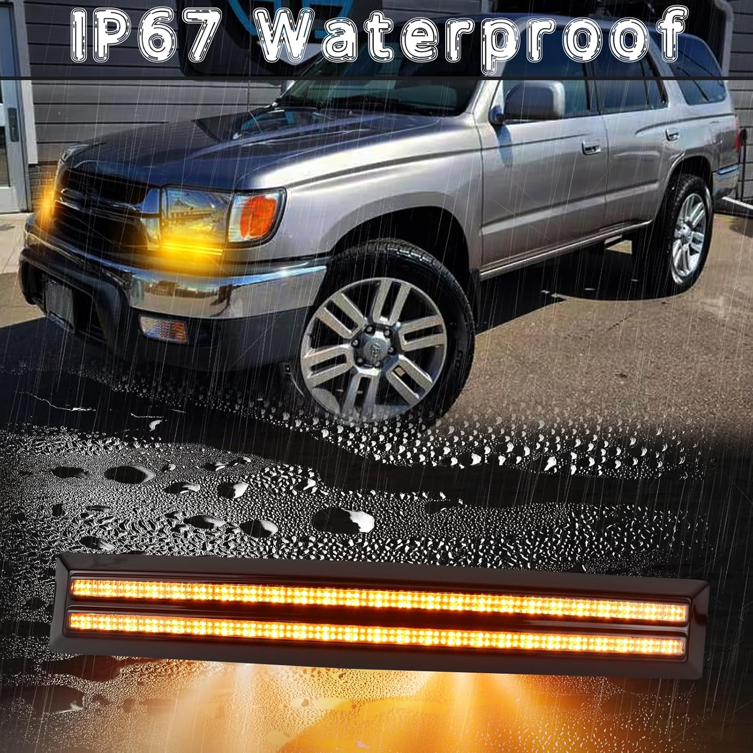 LED Daytime Running Light Compatible with Toyota 4Runner 1996-2002 - White DRL, Amber Turn Signal, Front Side Marker Headlight