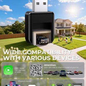 Wireless Carplay Adapter for iPhone Latest Upgrade, Tiny Bluetooth Dongle Convert Wired to Wireless for Apple Car Play Plug & Play, Zero-Lag Auto-Connect GPS Works With 2016+ Car(Matte Black)