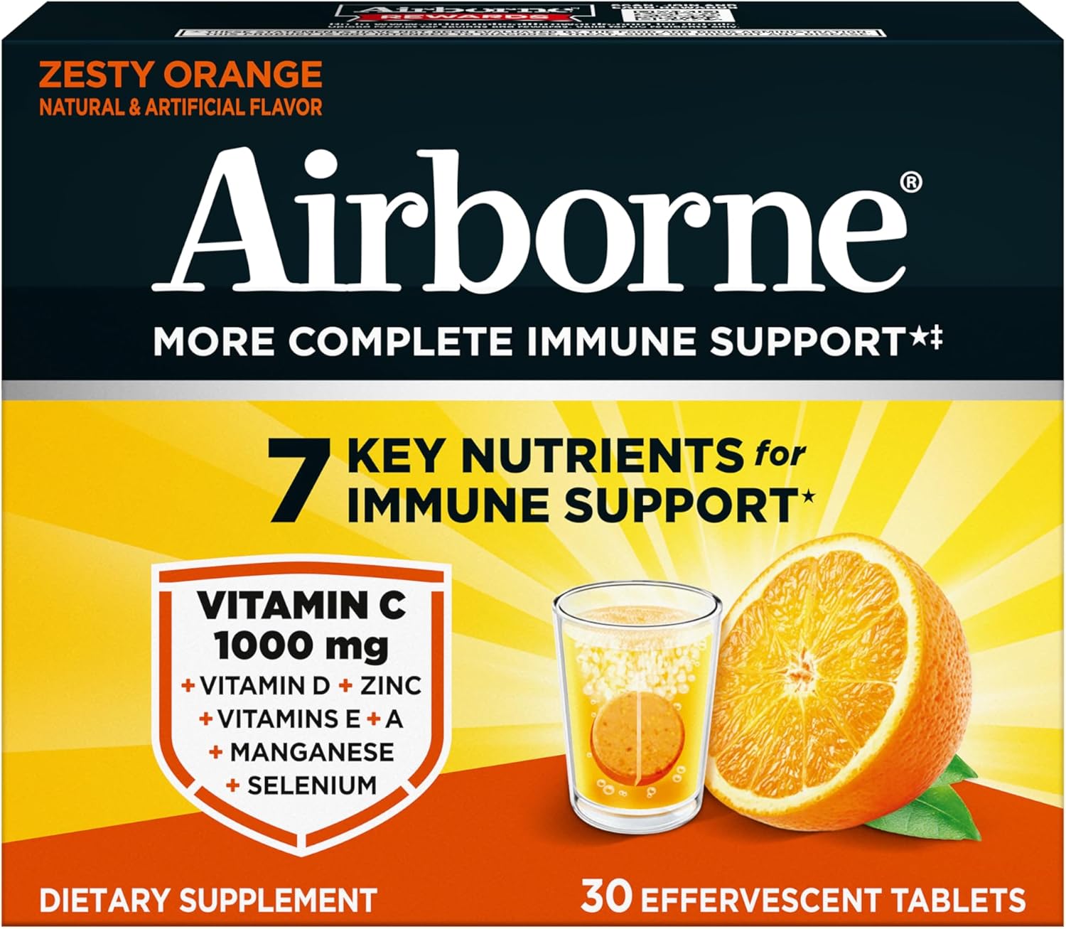 Airborne Variety Pack 1000mg Vitamin C with Vitamin D & Zinc, Sugar Free Multivitamin Immune Support Supplement, Antioxidants Vitamins A C & Vitamin E, 30 Effervescent Tablets, Citrus + Verry Berry