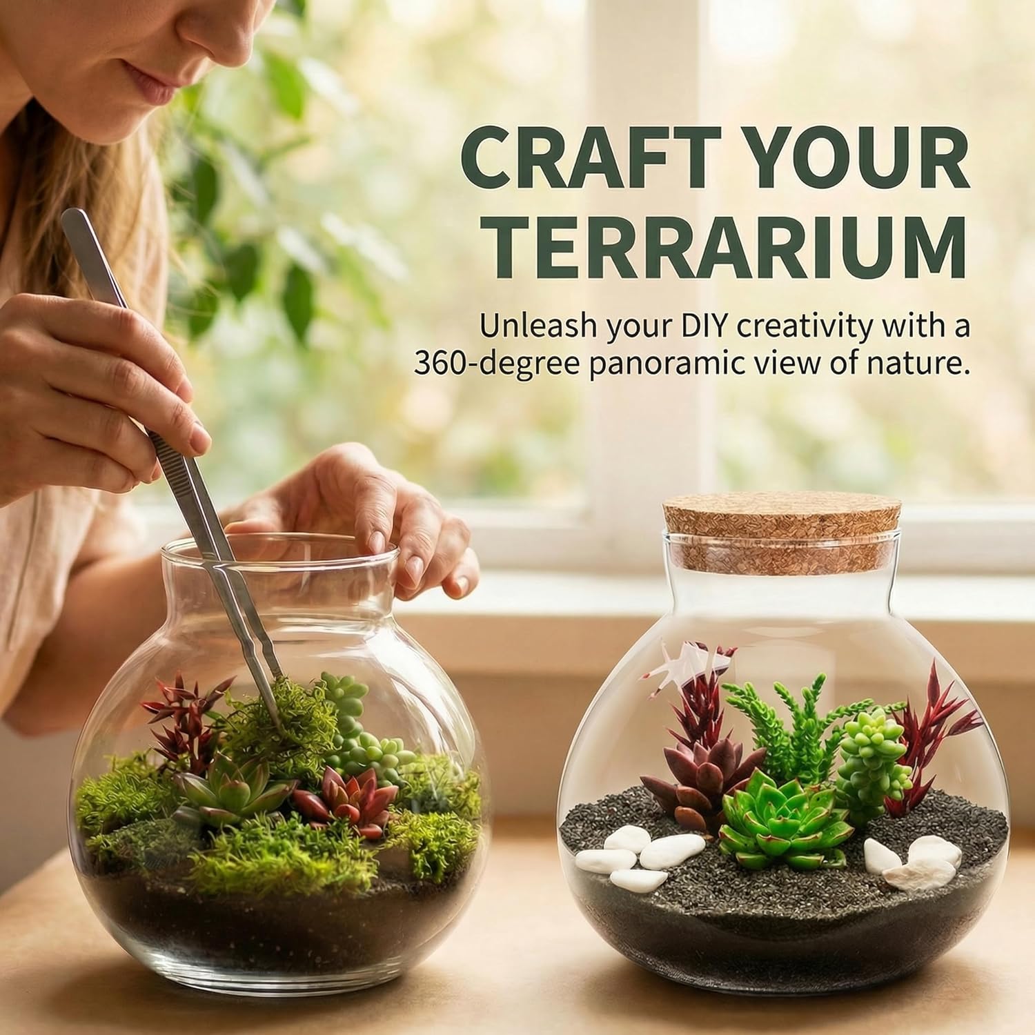 NUOBESTY Tarro de terrario de vidrio con tapa de corcho, terrario cerrado de 6 x 6.3 pulgadas para musgo y helecho suculentos, jardín de escritorio en miniatura para decoración del hogar y la oficina