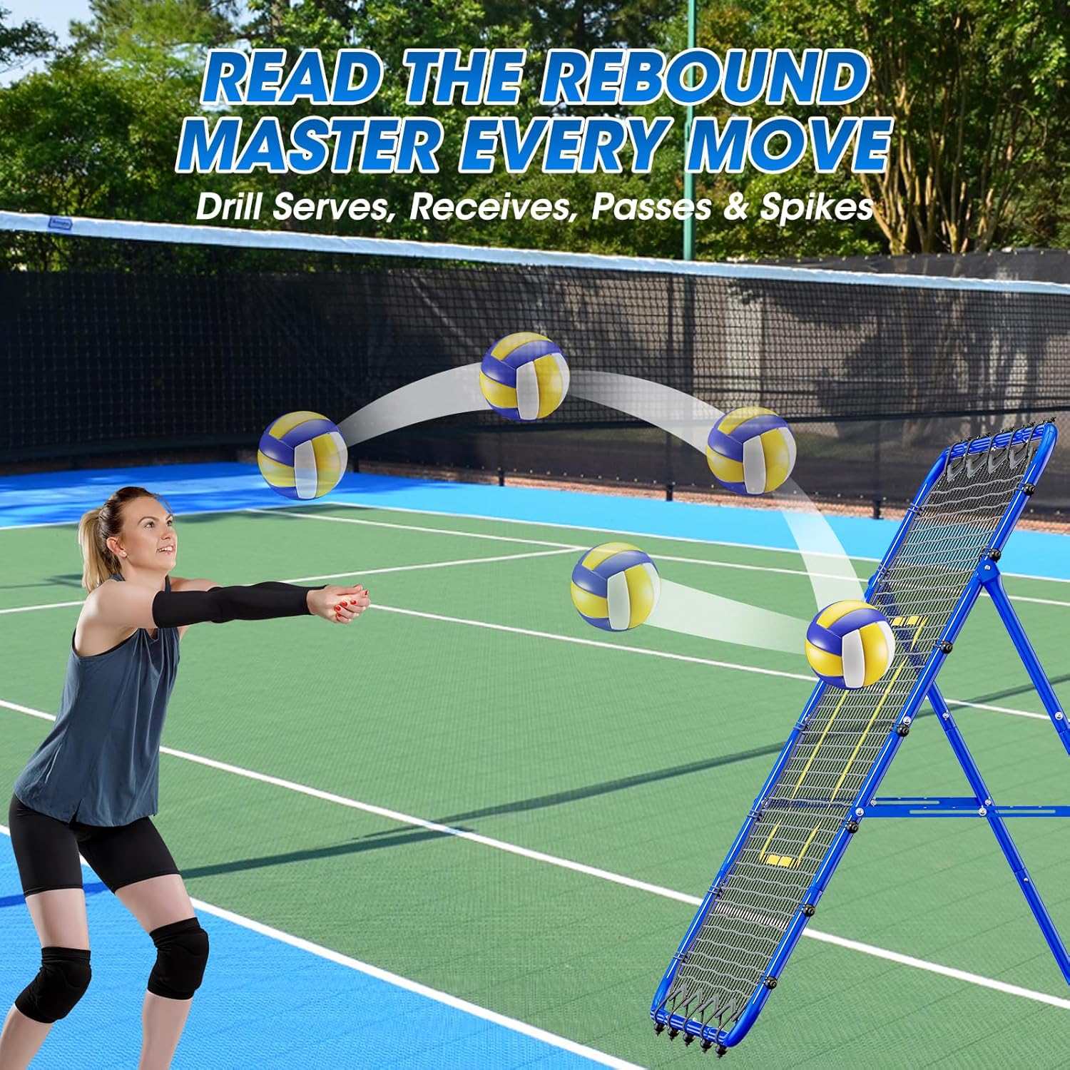 Volleyball's Rebounder, Volleyball Net System for Hitting, Blocking, Serving, Setting, Portable Volleyball Training Equipment with 6-Angle Quick Adjustments, 4.5x4FT