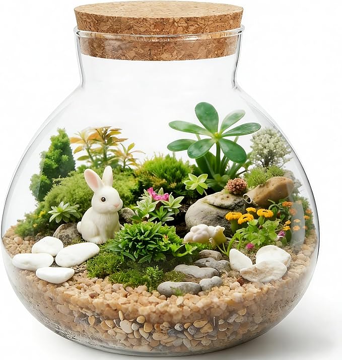 NUOBESTY Tarro de terrario de vidrio con tapa de corcho, terrario cerrado de 6 x 6.3 pulgadas para musgo y helecho suculentos, jardín de escritorio en miniatura para decoración del hogar y la oficina