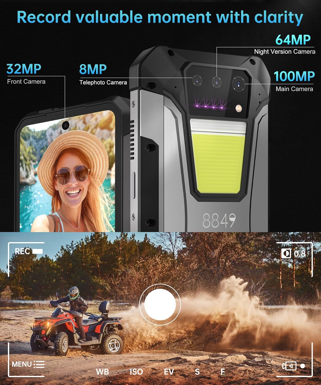 8849 Tank 2 Pro Rugged Smartphone Unlocked, 24+512GB/1TB Android 14 Rugged Cell Phone with Projector, 6.79’’ 4G Waterproof Mobile Phones 23800mAh, Fingerprint/Dual Sim/OTG/GPS/Face ID