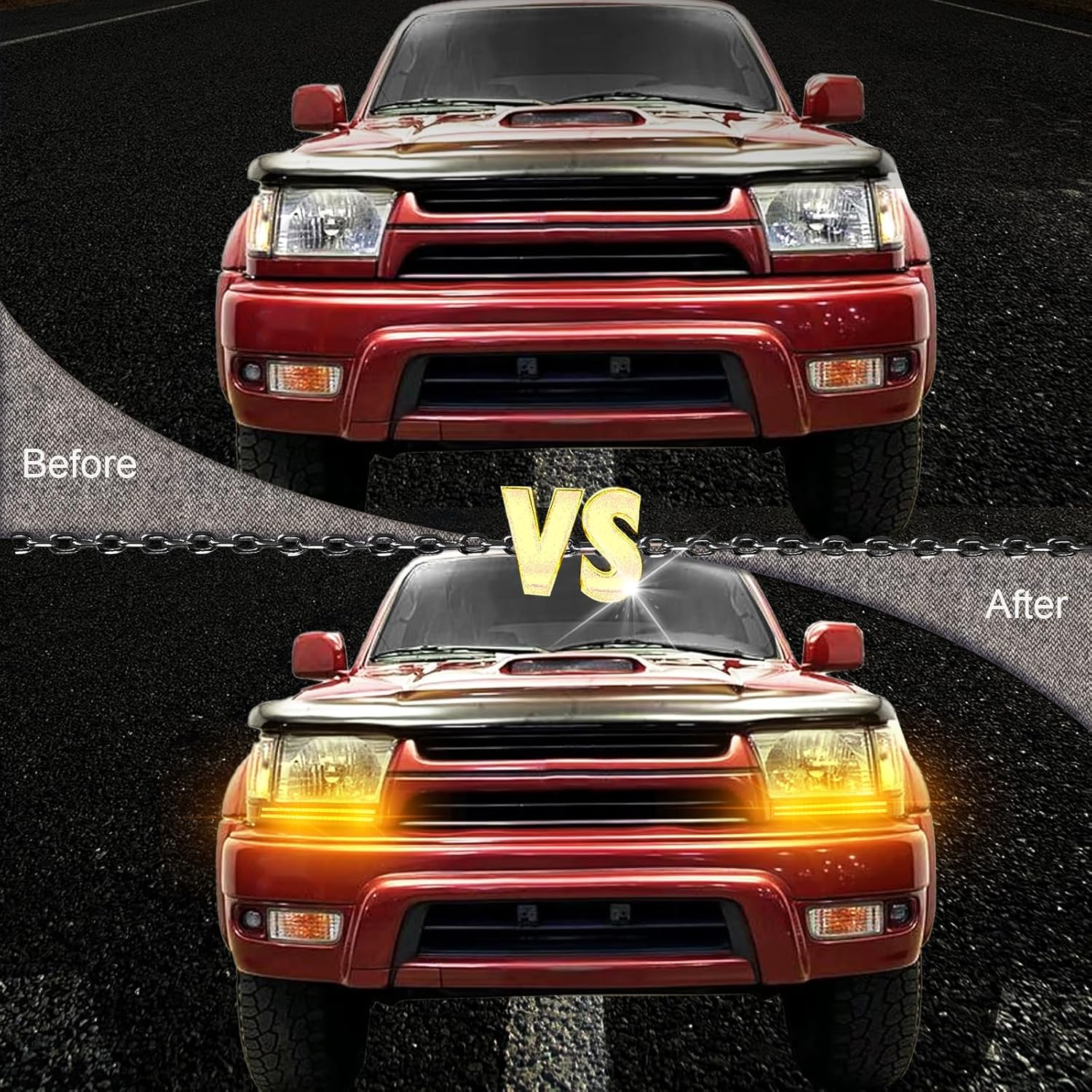 LED Daytime Running Light Compatible with Toyota 4Runner 1996-2002 - White DRL, Amber Turn Signal, Front Side Marker Headlight