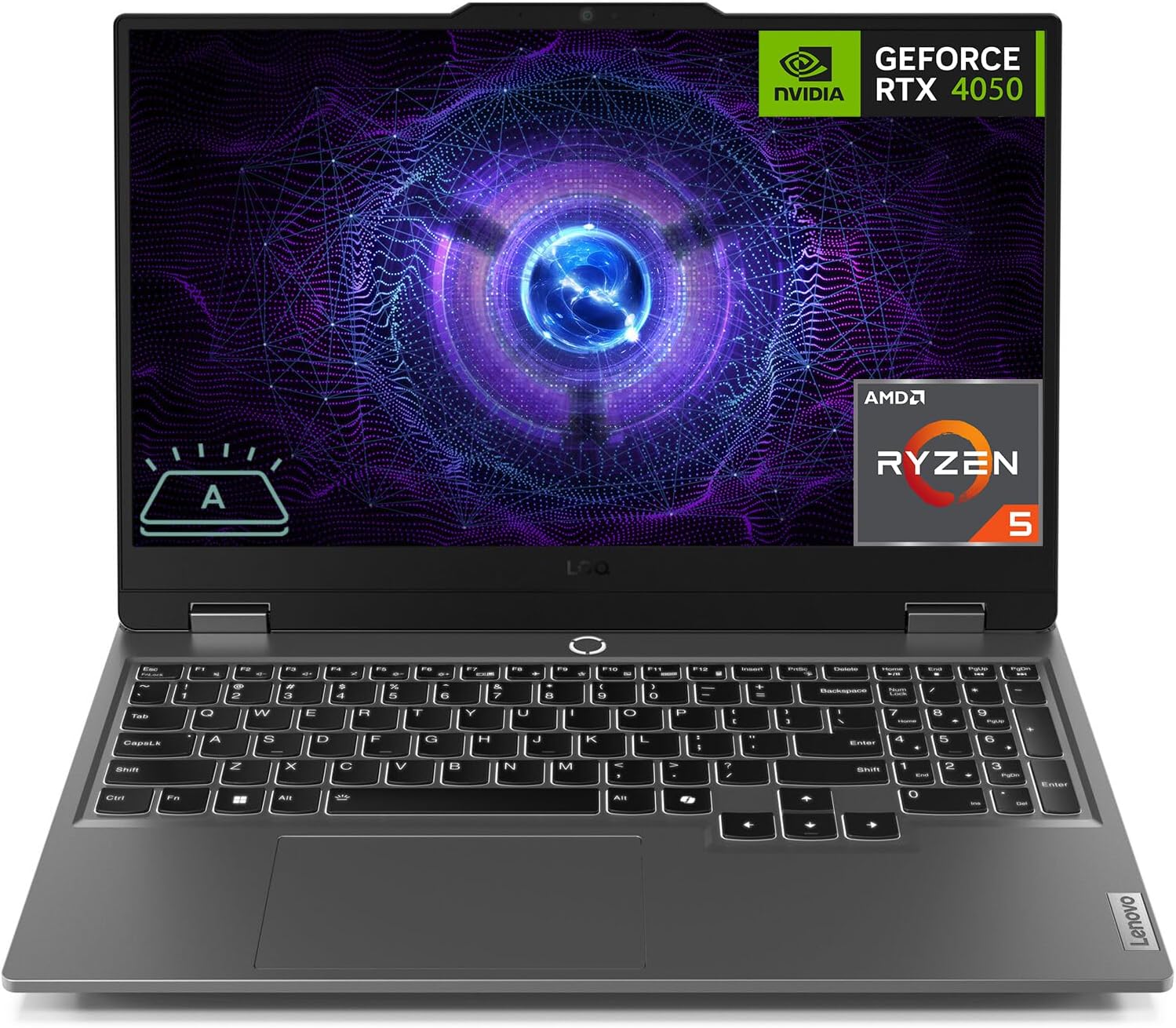 Lenovo LOQ, laptop para juegos, pantalla FHD de 15.6 pulgadas y 144 Hz, procesador AMD Ryzen 5 7235HS, GeForce RTX 4050, 16 GB DDR5, SSD de 512 GB, Wi-Fi 6, Ethernet, USB-C, HDMI, teclado