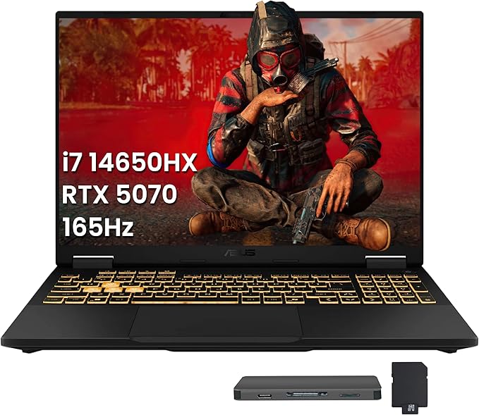 ASUS TUF F16 16" WUXGA 165Hz Gaming Laptop, Intel i7-14650HX, GeForce RTX 5070 8GB GDDR7, 32GB DDR5, 1TB SSD, RGB Backlit Keyboard, FHD IR Camera, Wi-Fi 6E, Win 11 Pro, Gray, 1TB Docking Station Set