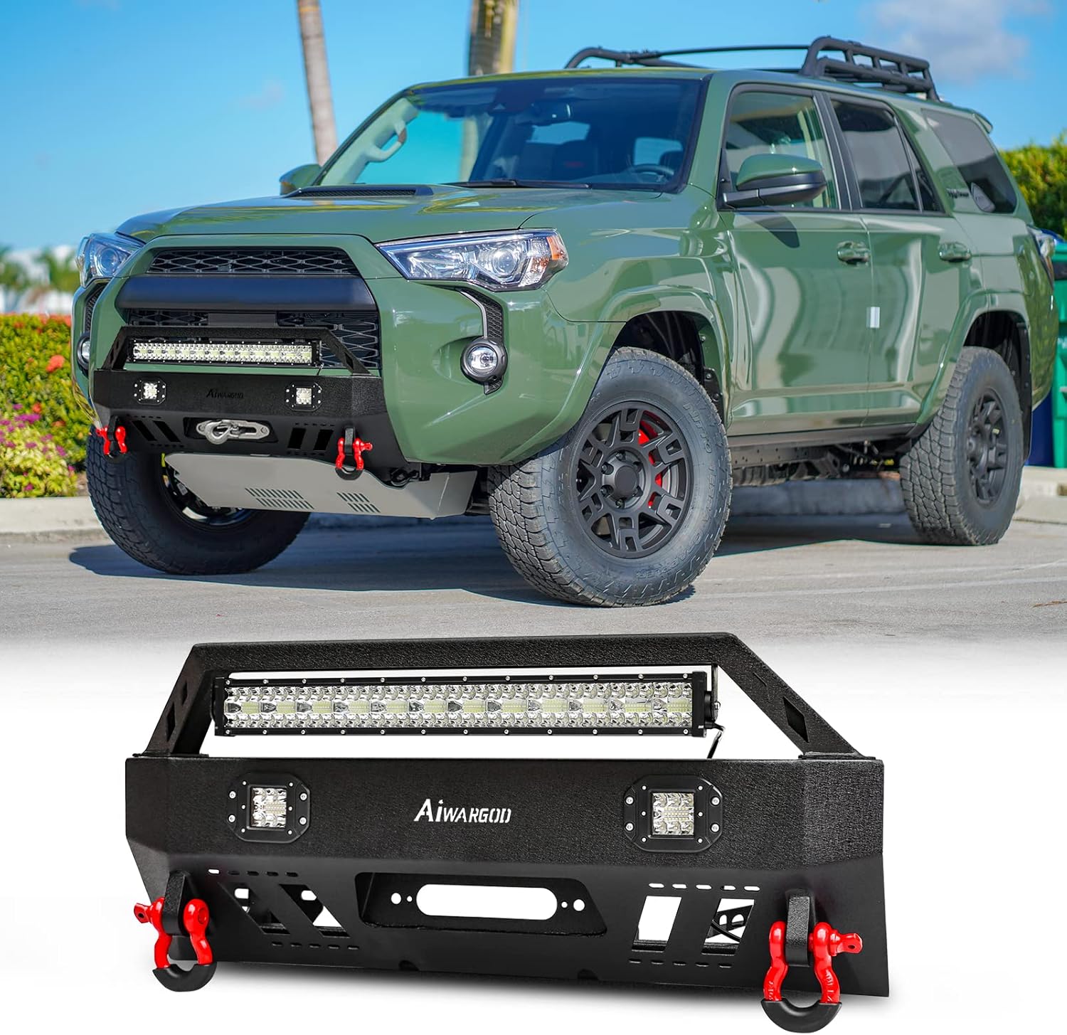 4 Runner Front Bumper Fits 2010-2024 5th Gen 4 Runner (Except 2010-2013 SR5) Offroad Front Bumper Black with LED Light