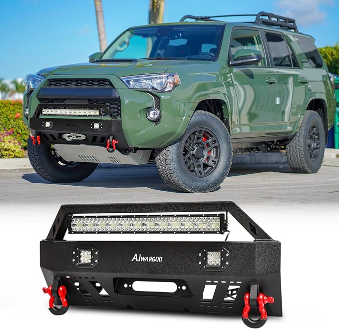 4 Runner Front Bumper Fits 2010-2024 5th Gen 4 Runner (Except 2010-2013 SR5) Offroad Front Bumper Black with LED Light