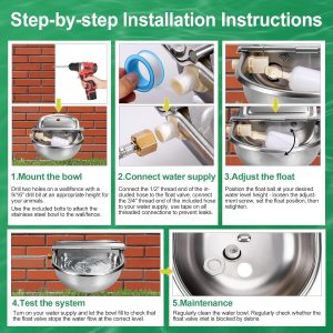 Dispensador automático de agua de metal para perros, bebedero de acero inoxidable resistente para exteriores, alimentador de agua para animales autolenado para perros y gatos con flotador y
